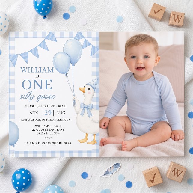 Convite de Aniversário de 1 Ano para Menino Ganso  (Criador carregado)