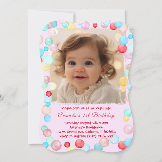 Convite de Aniversário de 1 Ano Personalizado com  (Frente)