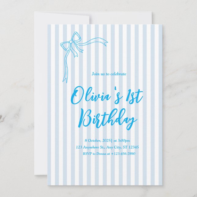 Convite de Aniversário de 1 Ano Personalizado Fran (Frente)