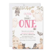 Convite de Aniversário de 1 Ano Pink Boho Spooky