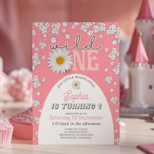 Convite de Aniversário de 1 Ano Pink Wild One Dais