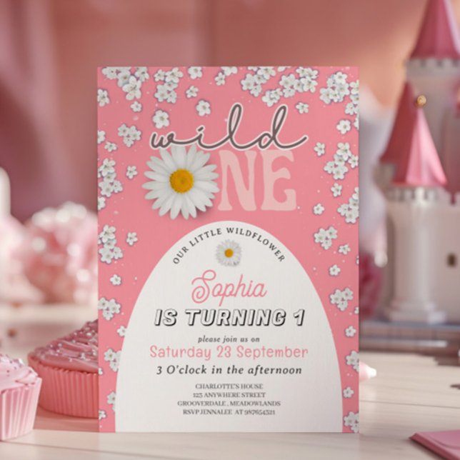 Convite de Aniversário de 1 Ano Pink Wild One Dais (Criador carregado)