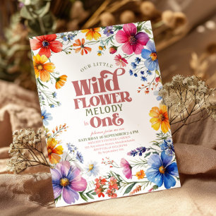 Convite de Aniversário de 1 Ano Pink Wildflower Wi
