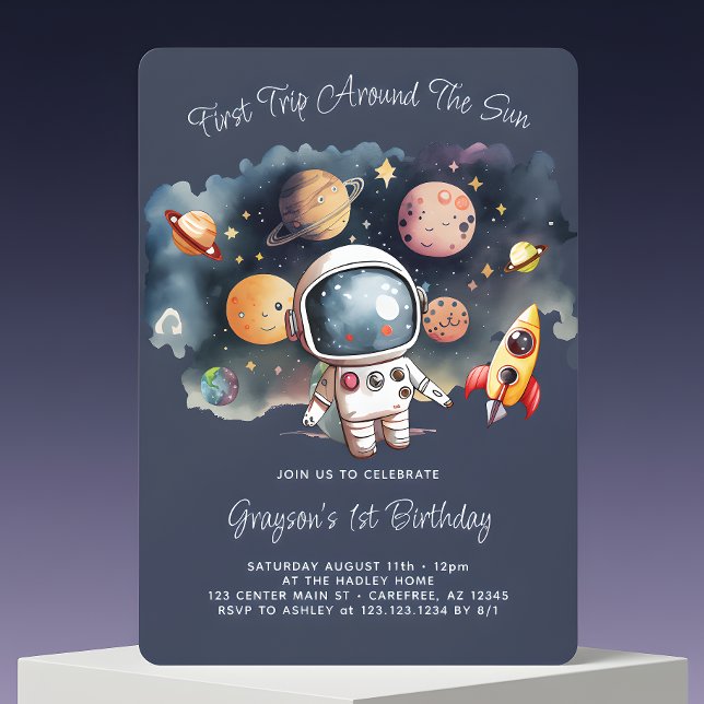 Convite de Aniversário de 1 Ano Planetas Espaço Az (Criador carregado)
