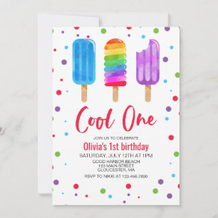 Convite de Aniversário de 1 Ano Rainbow Ice Pops C