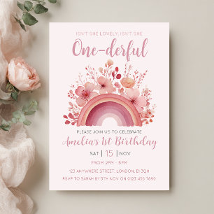 Convite de Aniversário de 1 Ano Rainbow Onederful