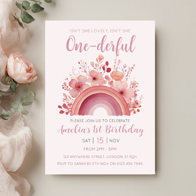Convite de Aniversário de 1 Ano Rainbow Onederful (Criador carregado)