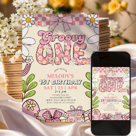 Convite de Aniversário de 1 Ano Retrô Daisy