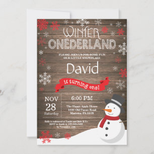 Convite de Aniversário de 1 Ano Rústico de Inverno