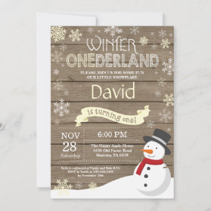 Convite de Aniversário de 1 Ano Rústico de Inverno