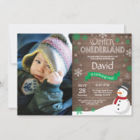 Convite de Aniversário de 1 Ano Rústico de Inverno
