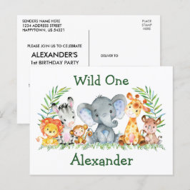 Convite de Aniversário de 1 Ano Safari Animals Wil