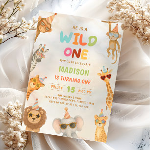 Convite de Aniversário de 1 Ano Safari de Animais