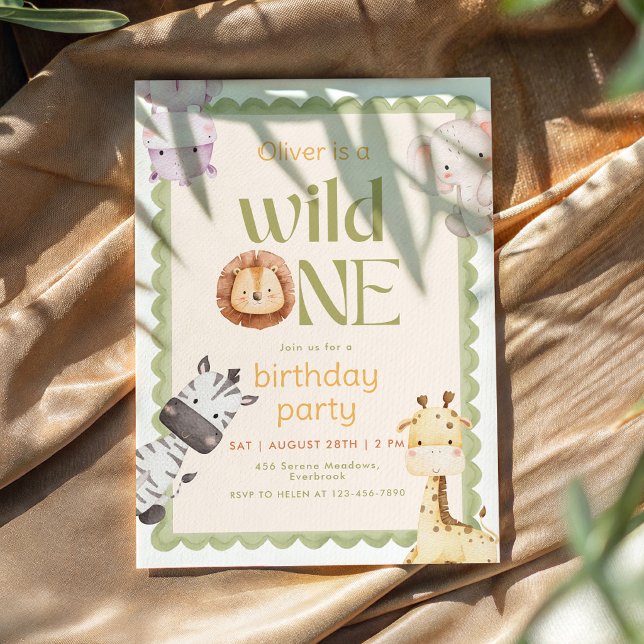 Convite de Aniversário de 1 ano Safari Wild One (Criador carregado)