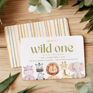 Convite de Aniversário de 1 ano Safari Wild One