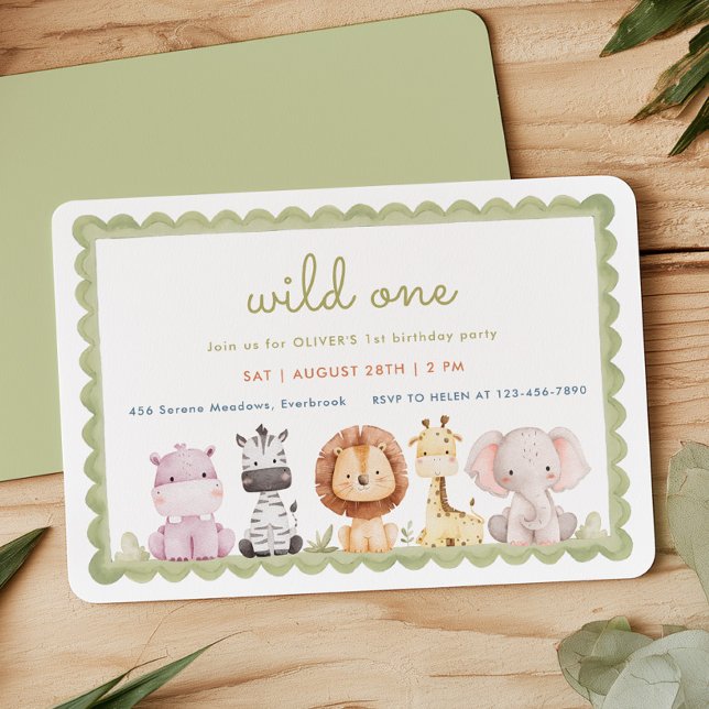 Convite de Aniversário de 1 Ano Scalloped Wild One (Criador carregado)