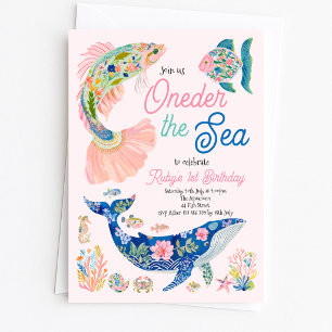 Convite de Aniversário de 1 Ano Sob o Mar Oceano
