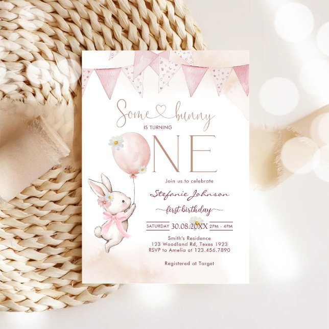 Convite de Aniversário de 1 Ano Some Bunny First (Criador carregado)