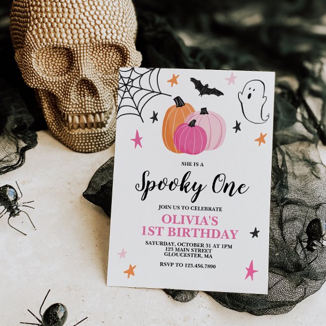 Convite de Aniversário de 1 Ano Spooky One Rosa de (Criador carregado)