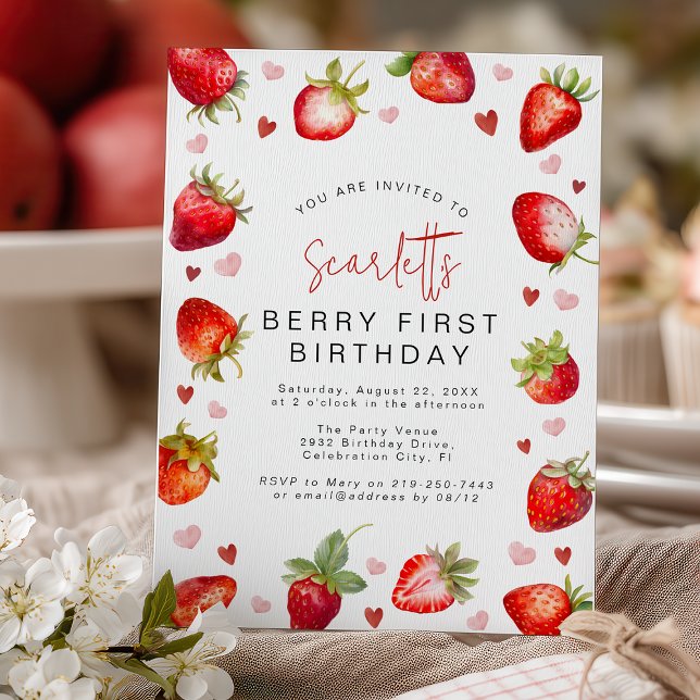 Convite de Aniversário de 1 Ano Sweet Berry (Criador carregado)