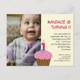 Convite de Aniversário de 1 Ano Sweet Cupcake
