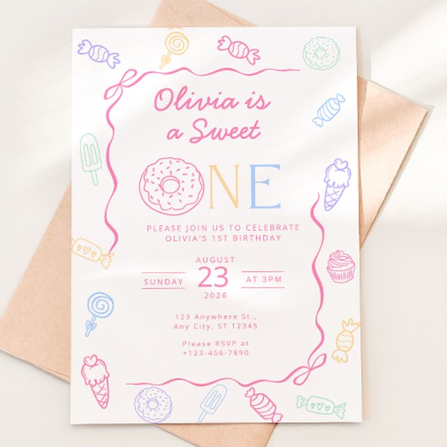 Convite de Aniversário de 1 Ano Sweet One Candy La (Sweet One 1st Birthday Invitation | Candy Land First Birthday Invite | Pastel Sweets Birthday Party )