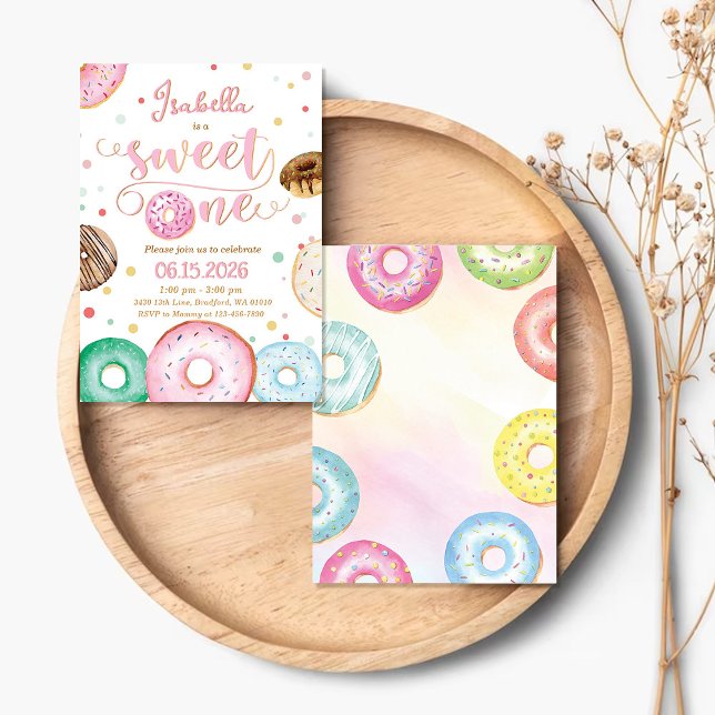 Convite de Aniversário de 1 ano Sweet One Donut (Criador carregado)