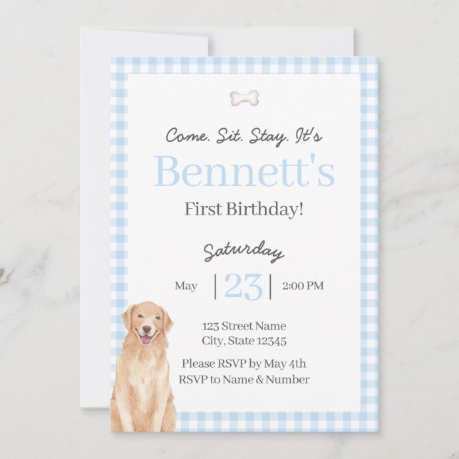 Convite de Aniversário de 1 Ano Tema Cachorro (Frente)