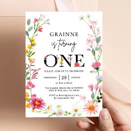 Convite de Aniversário de 1 Ano Tema Menina Flor S