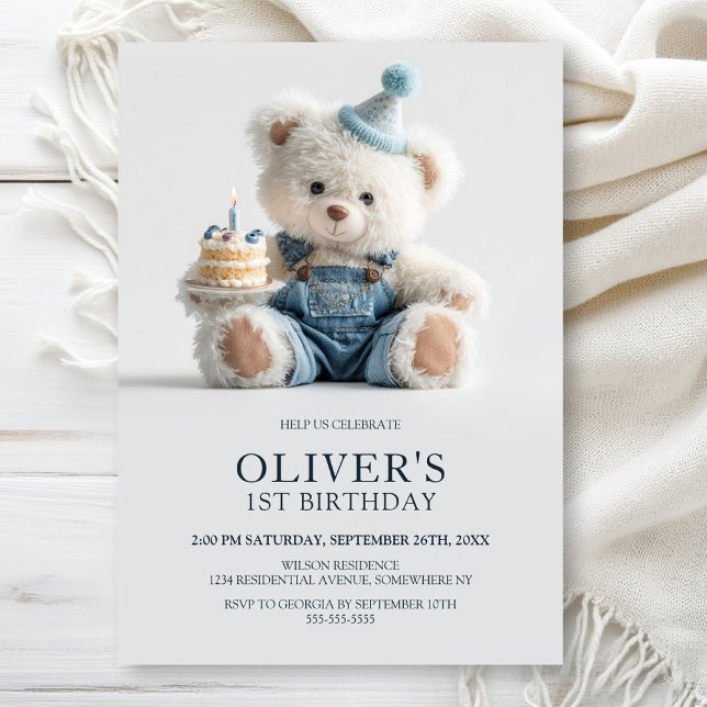 Convite de Aniversário de 1 Ano Urso Teddy Fofo (Criador carregado)