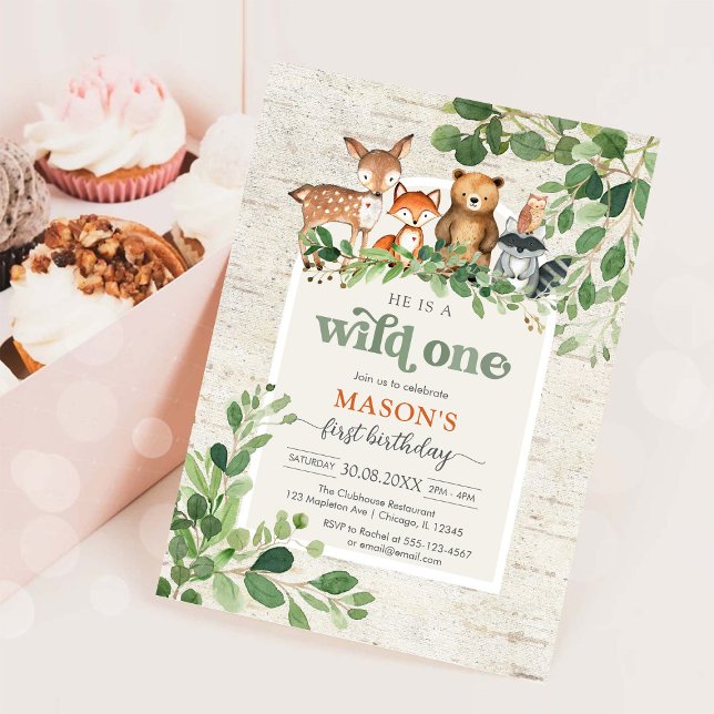 Convite de Aniversário de 1 Ano WIld One Animais d (Criador carregado)