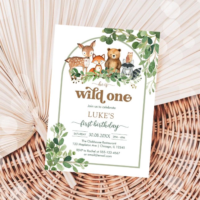 Convite de Aniversário de 1 Ano WIld One Animais d (Criador carregado)