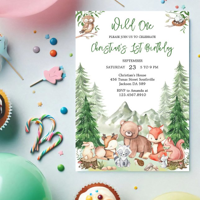 Convite de Aniversário de 1 Ano Wild One Animais d (Criador carregado)