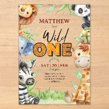 Convite de aniversário de 1 ano Wild One Jungle Sa