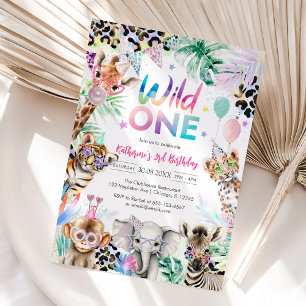Convite de Aniversário de 1 Ano Wild One Leopard J