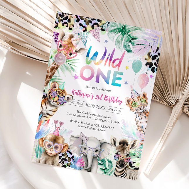 Convite de Aniversário de 1 Ano Wild One Leopard J (Criador carregado)