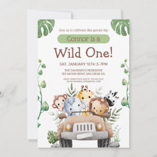 Convite de Aniversário de 1 Ano Wild One Safari An