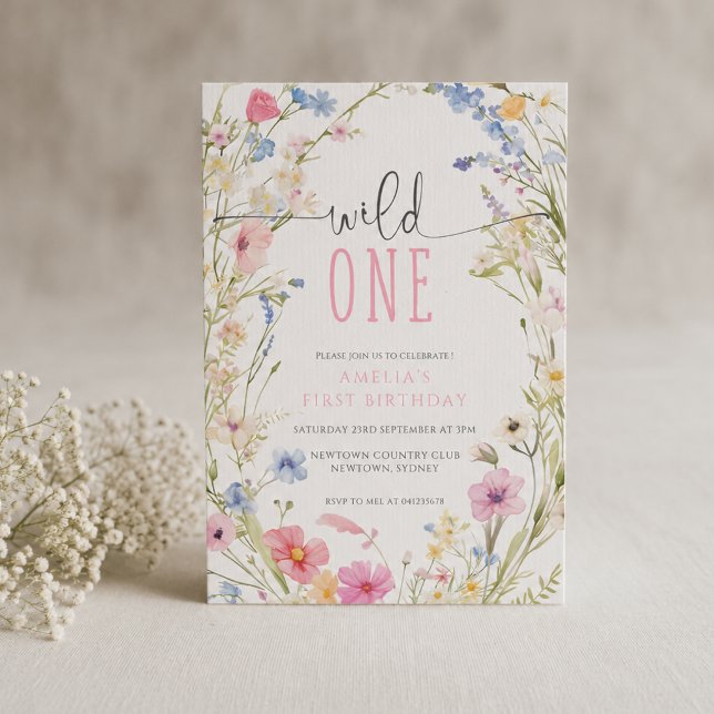Convite de Aniversário de 1 ano Wild One Wildflowe (Criador carregado)