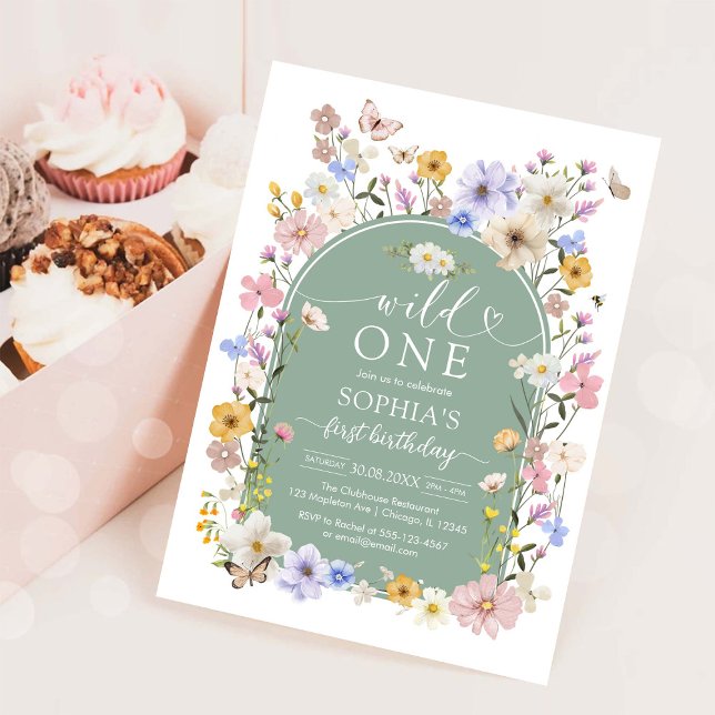 Convite de Aniversário de 1 Ano Wild One Wildflowe (Criador carregado)
