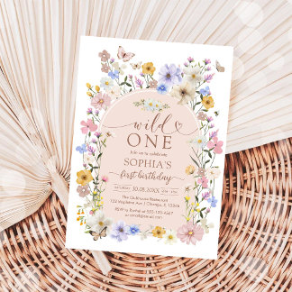 Convite de Aniversário de 1 Ano Wild One Wildflowe