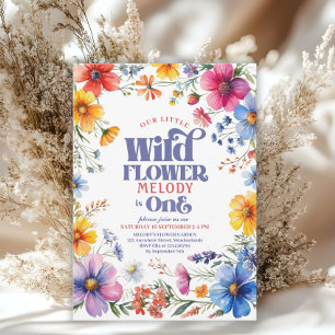 Convite de aniversário de 1 ano Wildflower Wild On