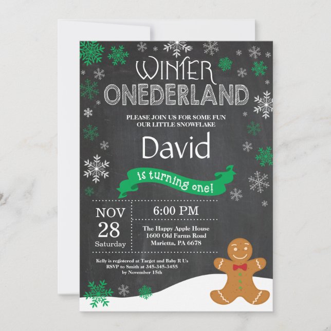 Convite de Aniversário de 1 Ano Winter Onederland (Frente)