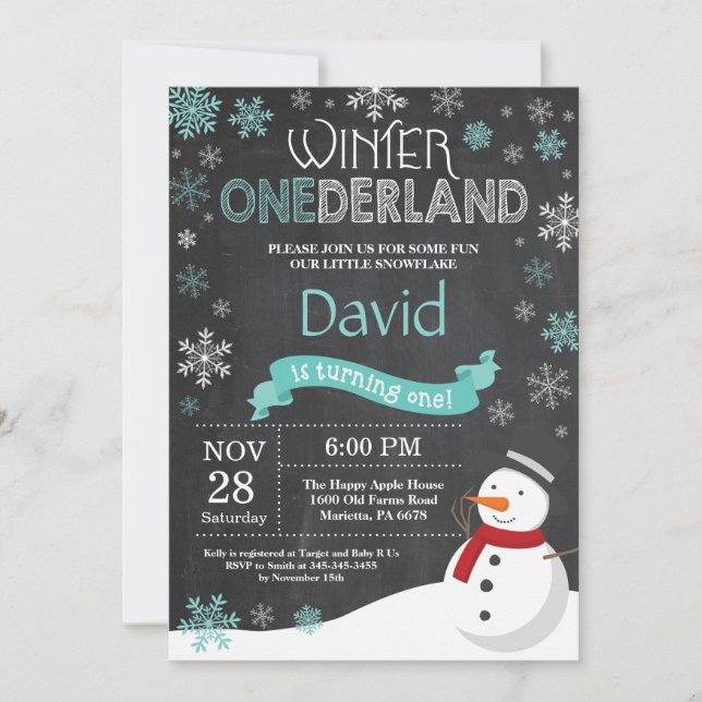 Convite de Aniversário de 1 Ano Winter Onederland (Frente)