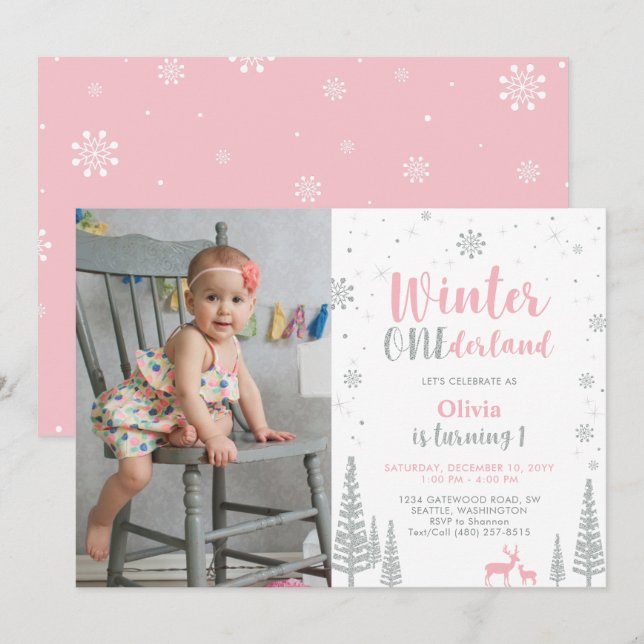 Convite de Aniversário de 1 Ano Winter Onederland  (Frente/Verso)