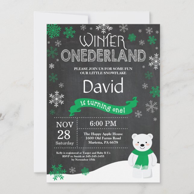 Convite de Aniversário de 1 Ano Winter Onederland (Frente)