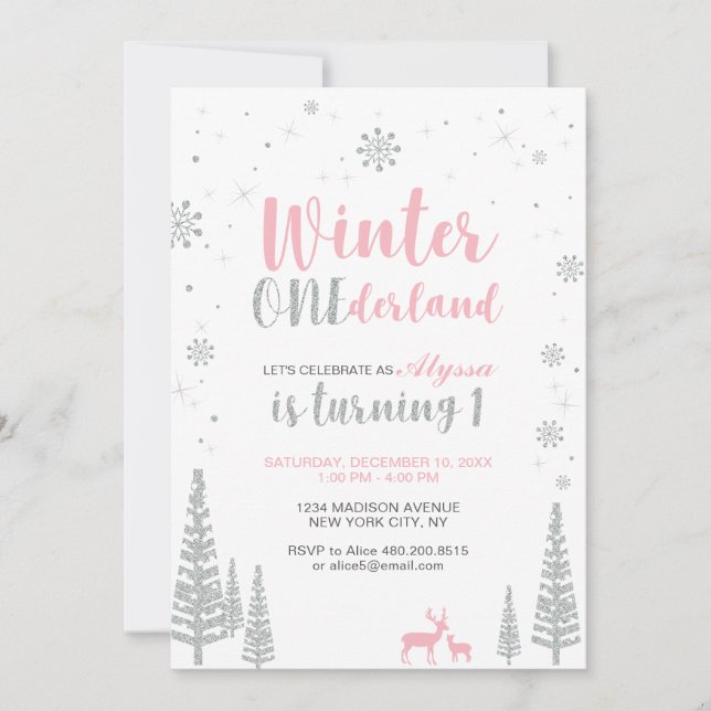 Convite de Aniversário de 1 Ano Winter Onederland  (Frente)