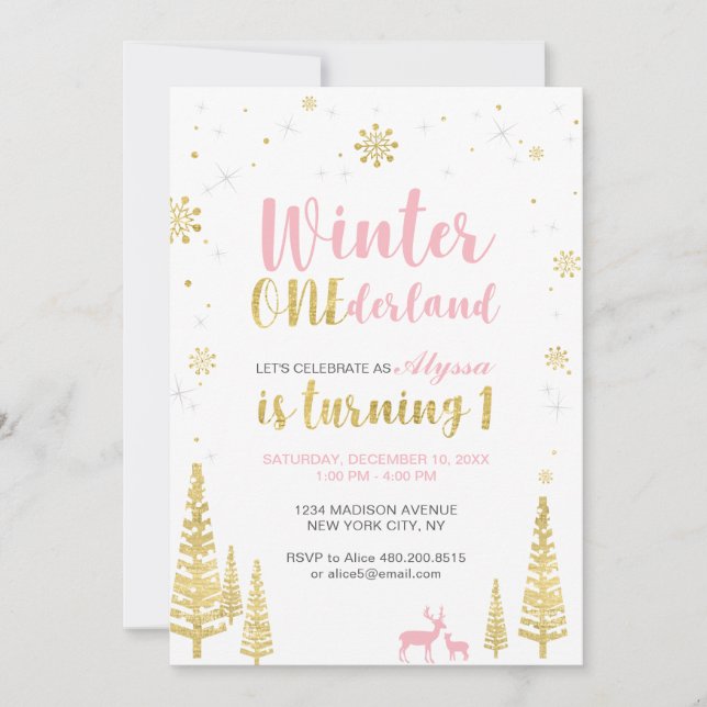 Convite de Aniversário de 1 Ano Winter Onederland  (Frente)