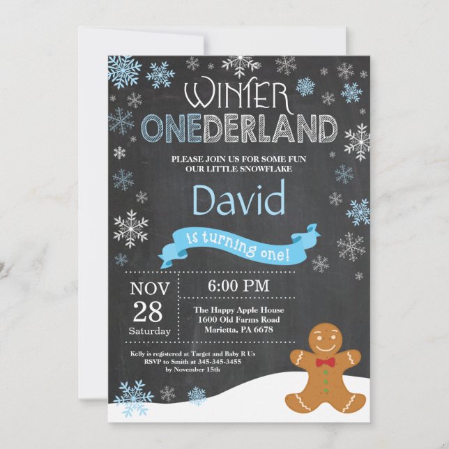 Convite de Aniversário de 1 Ano Winter Onederland (Frente)