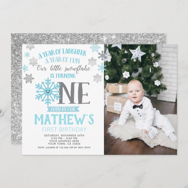 Convite de Aniversário de 1 Ano Winter Onederland  (Frente/Verso)