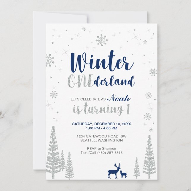 Convite de Aniversário de 1 Ano Winter Onederland  (Frente)